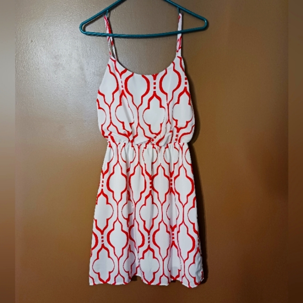 Peach Love Cream orange & white print dress